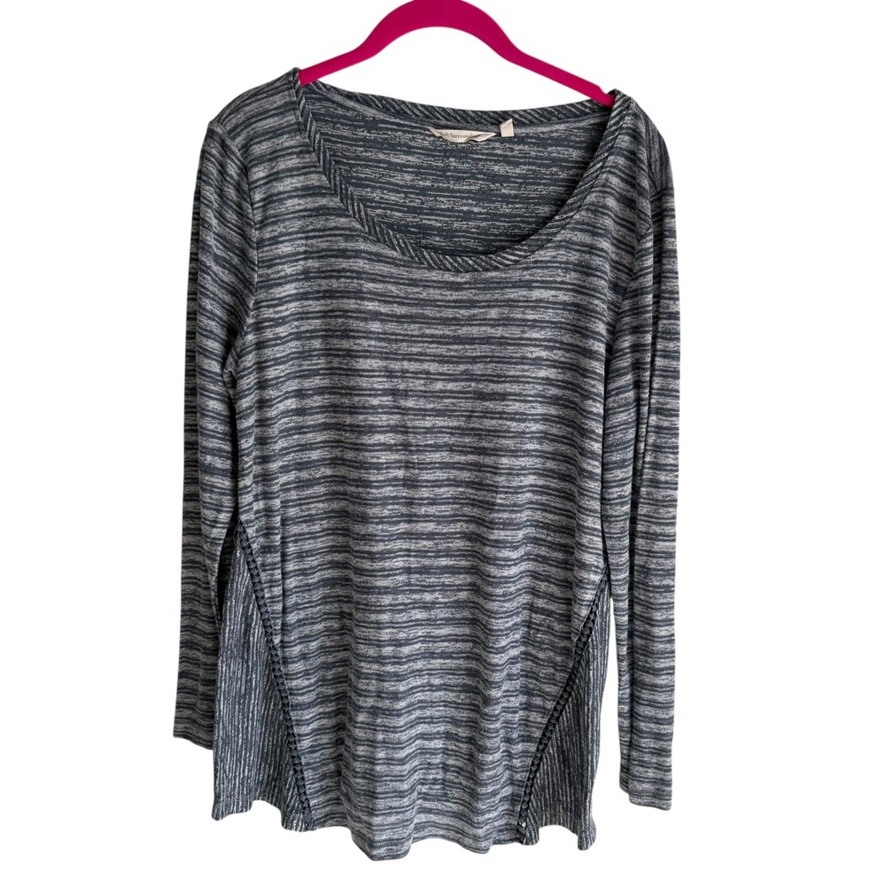 SOFT SURROUNDINGS Blue White Striped Ladies Long Sleeve Round Neck Top, L